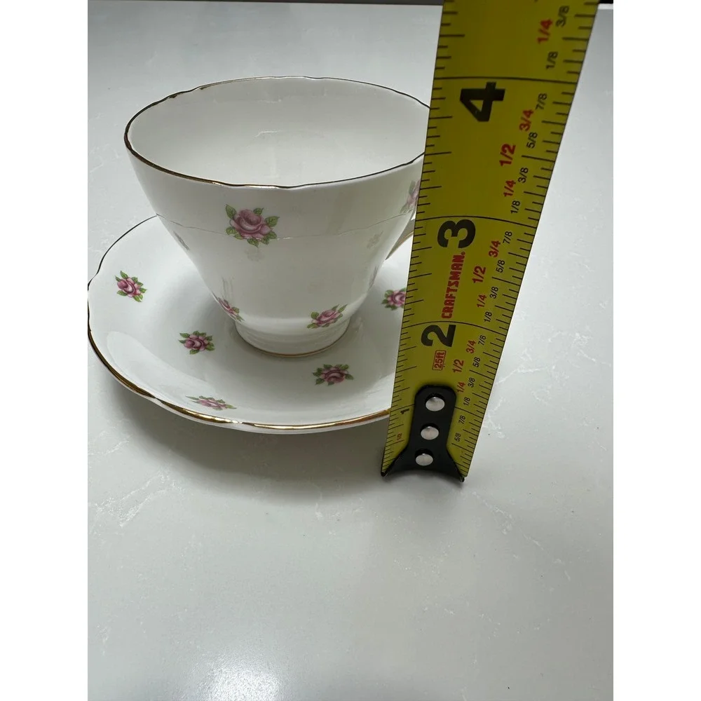 Vintage Regency English‎ Bone China Tea Cup Set Pink Rosebud Gold Trim England